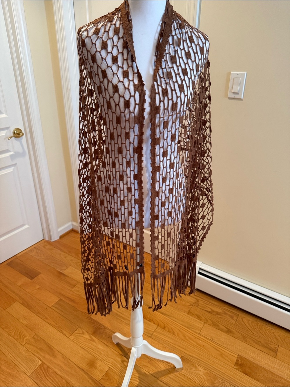 Brown Open Weave Fringe Throw Shawl - Home Accents